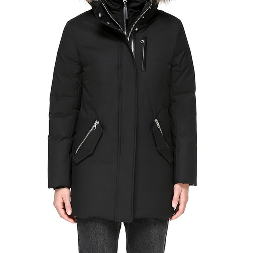 Mackage black parka luxurious down water-repellent rain windproof mid-length